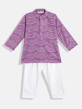 Purple Cotton Kurta Set with White dots Boy